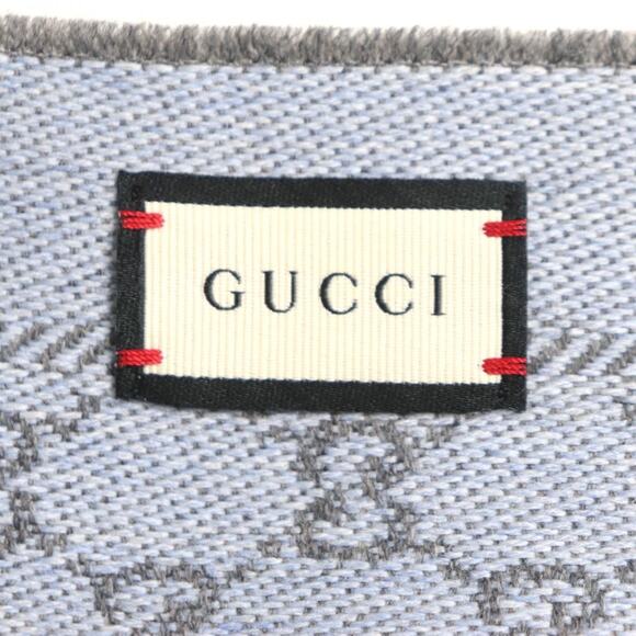 Gucci Stencil Monogram GG Logo 2 Tone Scarf Square blue 48x180 - Picture 6 of 8